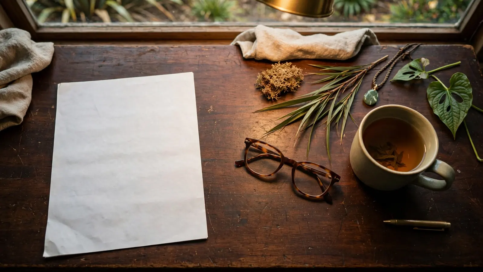 Promotional flyer and reading glasses on a desk